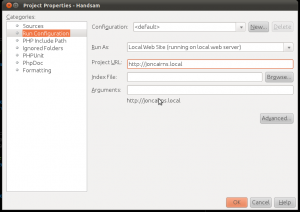 Project properties panel showing Run Configuration